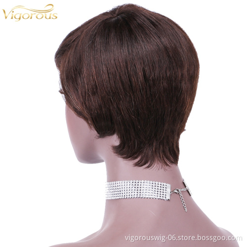 Straight brown wholesale private label short glueless cheap inch bob pixie cut brazilian 100% real human hair wig black women